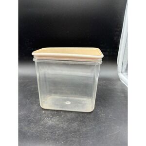 Vntg Clear Plastic Kitchen Canister Tan Lid Rectangular Storage Made‎ Hong Kong